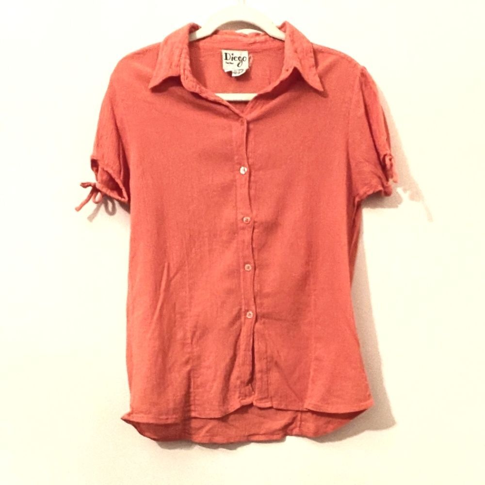 Diego for Her Red-orange Button-down Cotton Girls Shirt L